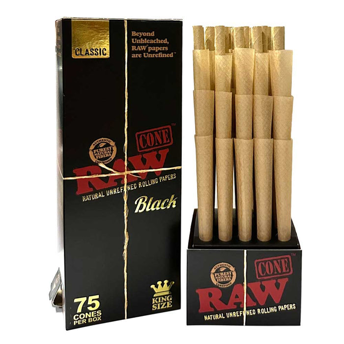 RAW Black Classic King Size Pre Rolled Cones (75)