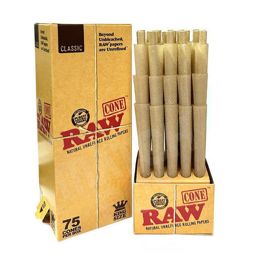 raw classic king size pre rolled cones 75ct box